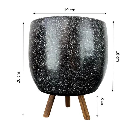 Bitki Tasarımı Siyah Granit Toprak Saksı Saksılık Salon Çiçeklik 3 Ayaklı - 19 CM - 2