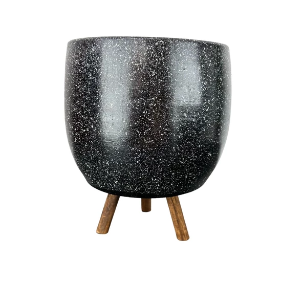 Bitki Tasarımı Siyah Granit Toprak Saksı Saksılık Salon Çiçeklik 3 Ayaklı - 19 CM - 4