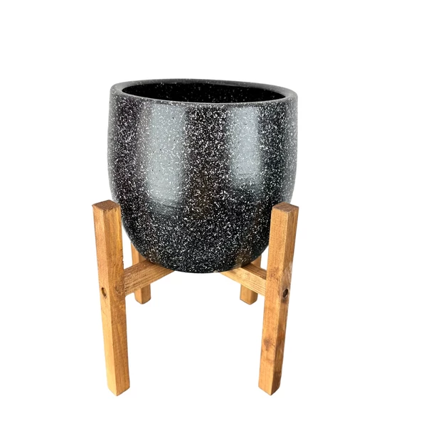 Bitki Tasarımı Siyah Granit Toprak Saksı Saksılık Salon Çiçeklik 4 Ayaklı - 19 CM - Resim 3