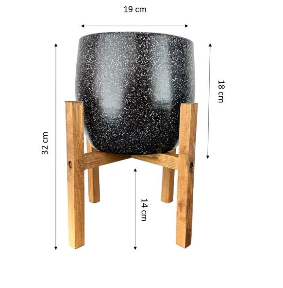 Bitki Tasarımı Siyah Granit Toprak Saksı Saksılık Salon Çiçeklik 4 Ayaklı - 19 CM - Resim 2