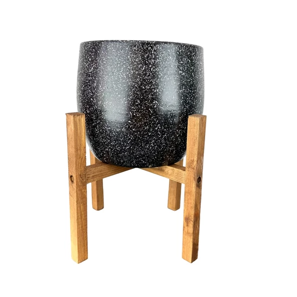 Bitki Tasarımı Siyah Granit Toprak Saksı Saksılık Salon Çiçeklik 4 Ayaklı - 19 CM