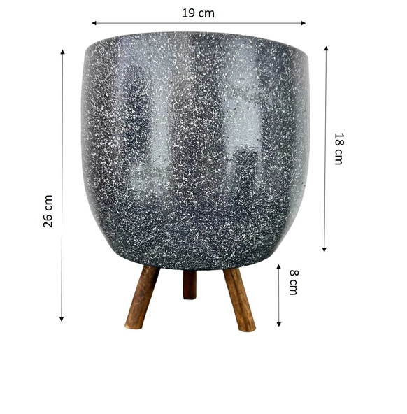 Bitki Tasarımı  Gri Granit Toprak Saksı Saksılık Salon Çiçeklik 3 Ayaklı - 19 CM - 2