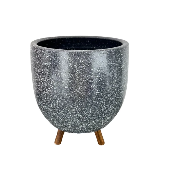 Bitki Tasarımı  Gri Granit Toprak Saksı Saksılık Salon Çiçeklik 3 Ayaklı - 19 CM - 3