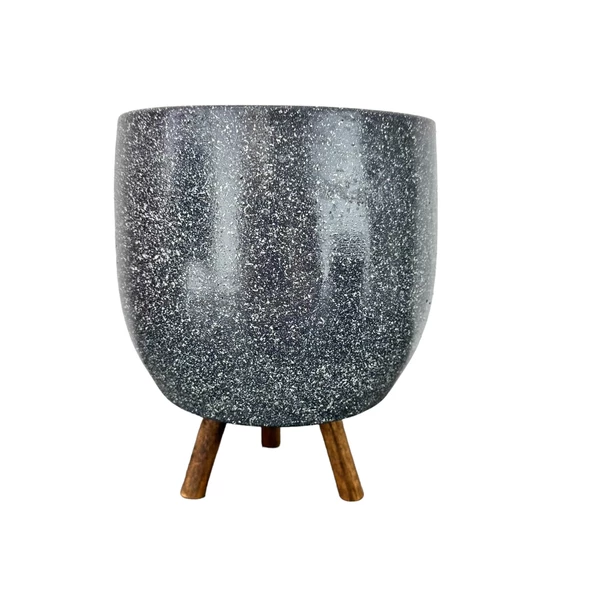 Bitki Tasarımı  Gri Granit Toprak Saksı Saksılık Salon Çiçeklik 3 Ayaklı - 19 CM
