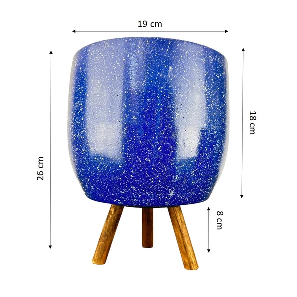 Bitki Tasarımı  Lacivert Granit Toprak Saksı Saksılık Salon Çiçeklik 3 Ayaklı - 19 CM - Resim 2