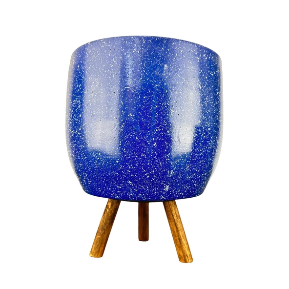 Bitki Tasarımı  Lacivert Granit Toprak Saksı Saksılık Salon Çiçeklik 3 Ayaklı - 19 CM - Resim 3