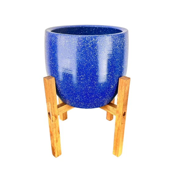 Bitki Tasarımı Lacivert Granit Toprak Saksı Saksılık Salon Çiçeklik 4 Ayaklı - 19 CM - 3