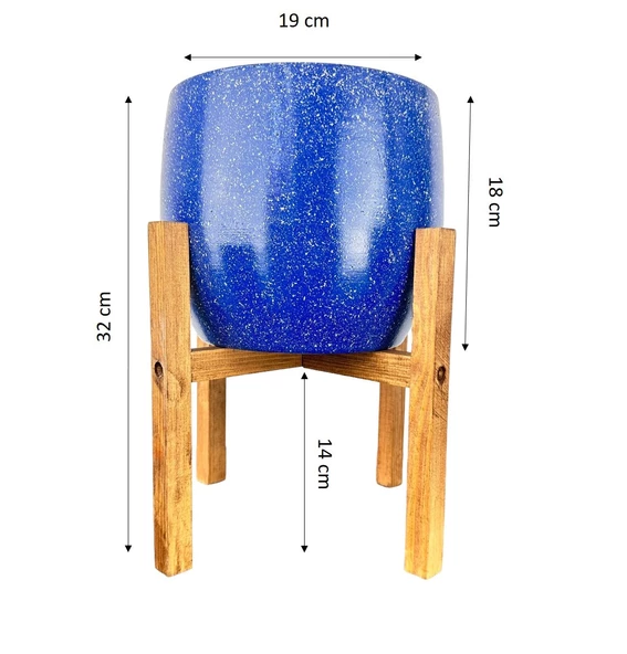 Bitki Tasarımı Lacivert Granit Toprak Saksı Saksılık Salon Çiçeklik 4 Ayaklı - 19 CM - 2