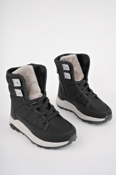 Muggo BUGS Garantili Çocuk Unisex Tırtıklı Taban İçi Kürklü Bağcıklı Fermuarlı Yağmur ve Kar Botu - 10