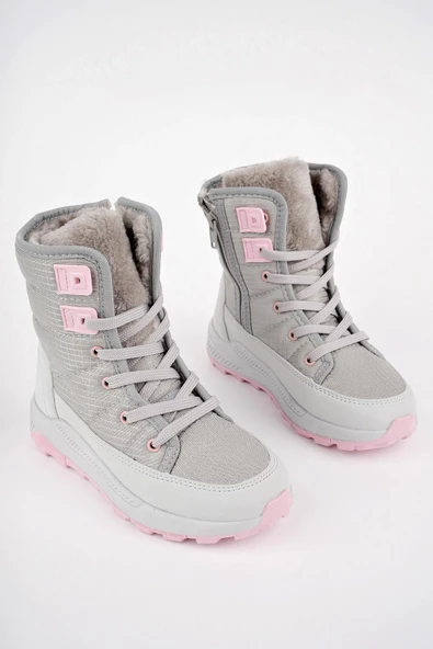 Muggo BUGS Garantili Çocuk Unisex Tırtıklı Taban İçi Kürklü Bağcıklı Fermuarlı Yağmur ve Kar Botu - 5