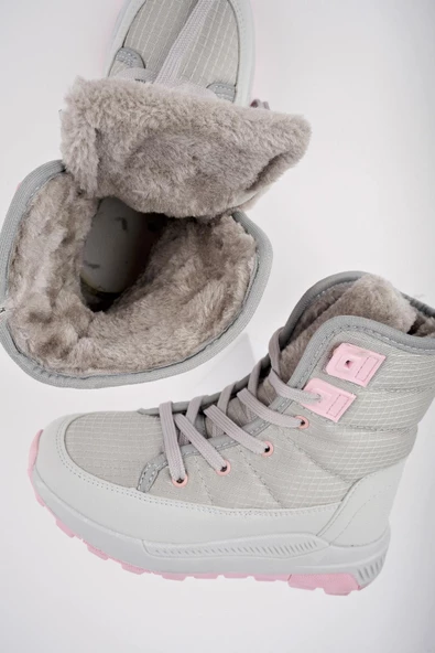 Muggo BUGS Garantili Çocuk Unisex Tırtıklı Taban İçi Kürklü Bağcıklı Fermuarlı Yağmur ve Kar Botu - 6