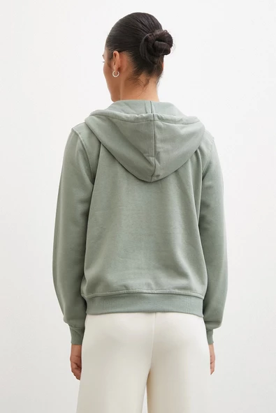 Fermuarlı Kapüşonlu Sweatshirt Yeşil - 6