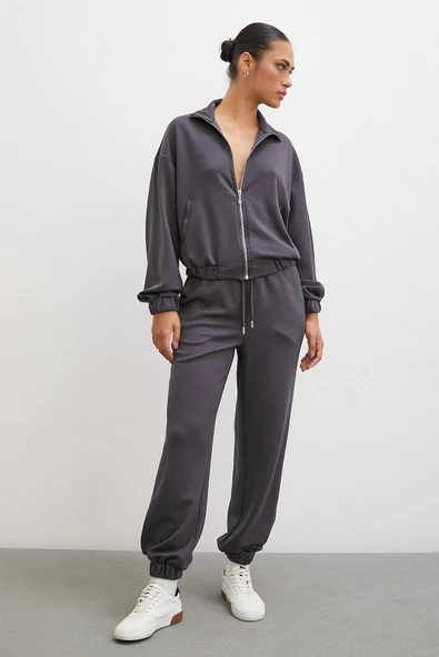 Fermuarlı Sweatshirt Füme - 5
