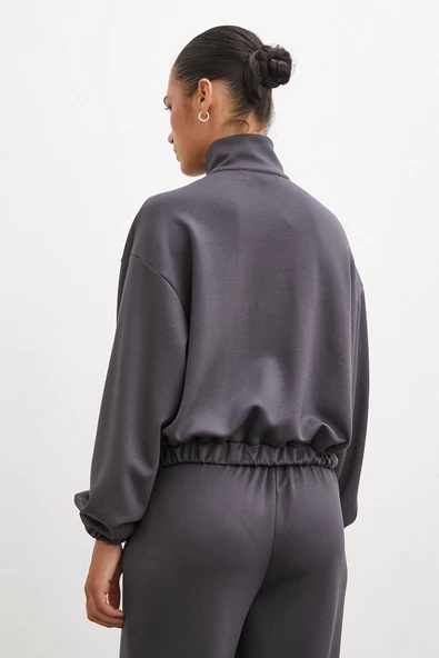 Fermuarlı Sweatshirt Füme - 2