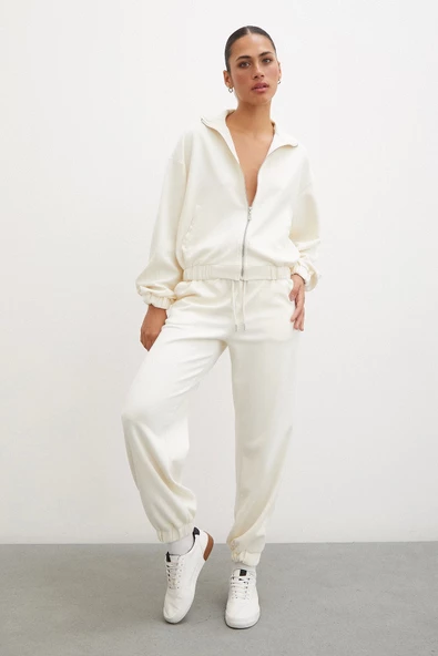 Lastikli Cepli Eşofman Altı Ekru ürün görseli