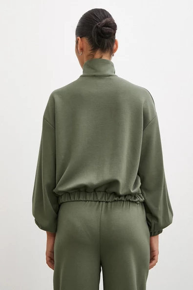 Fermuarlı Sweatshirt Haki - 2
