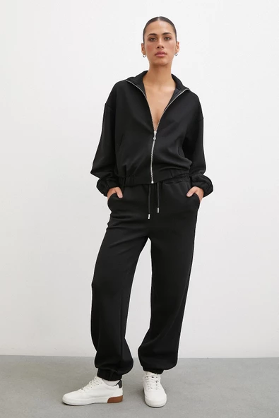 Lastikli Cepli Eşofman Altı Siyah ürün görseli