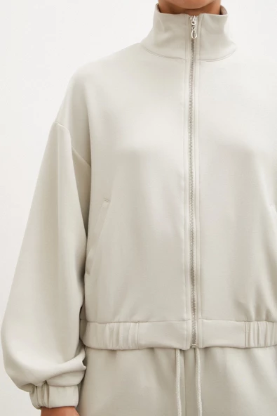 Fermuarlı Sweatshirt Taş - 5