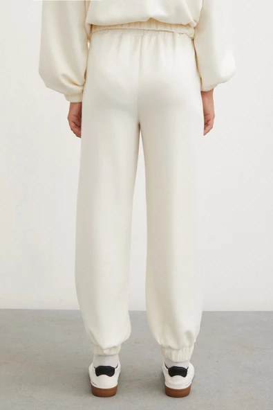 Lastikli Cepli Eşofman Altı Ekru - Resim 2