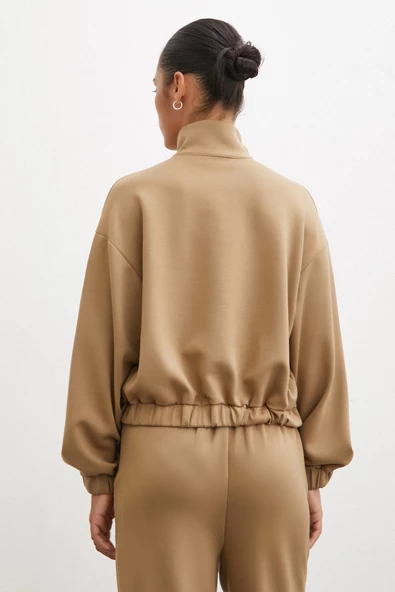 Fermuarlı Sweatshirt Camel - 3
