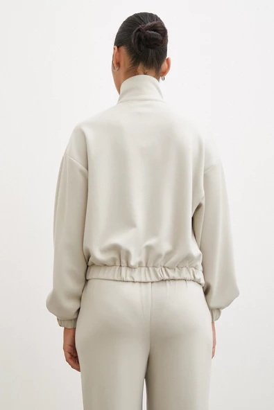 Fermuarlı Sweatshirt Taş - 6