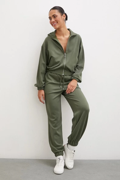 Fermuarlı Sweatshirt Haki - 6