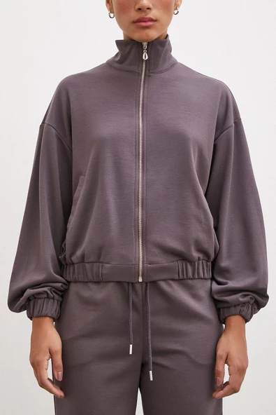 Fermuarlı Sweatshirt Kahve - 3