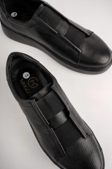 Muggo FERNANDO Garantili Hakiki Deri Bağcıksız Lastik Detaylı Erkek Günlük Ayakkabı - 3