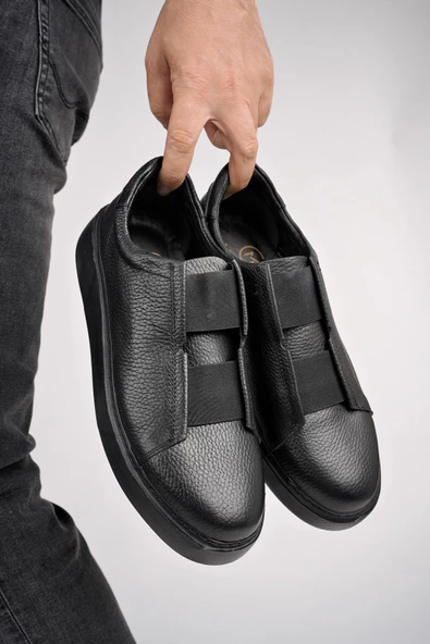 Muggo FERNANDO Garantili Hakiki Deri Bağcıksız Lastik Detaylı Erkek Günlük Ayakkabı - 2