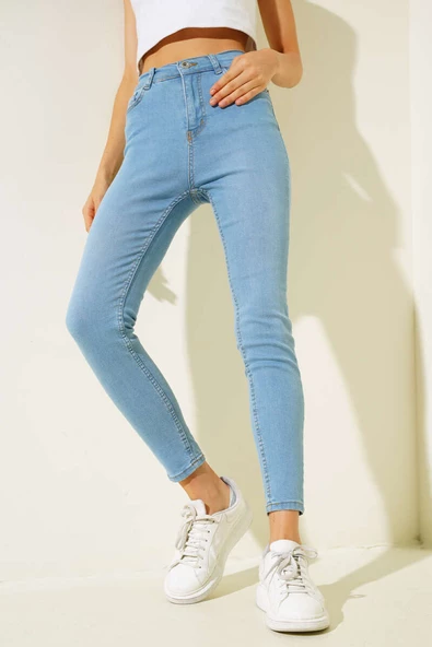 Likralı Skinny Jean Pantolon Mavi