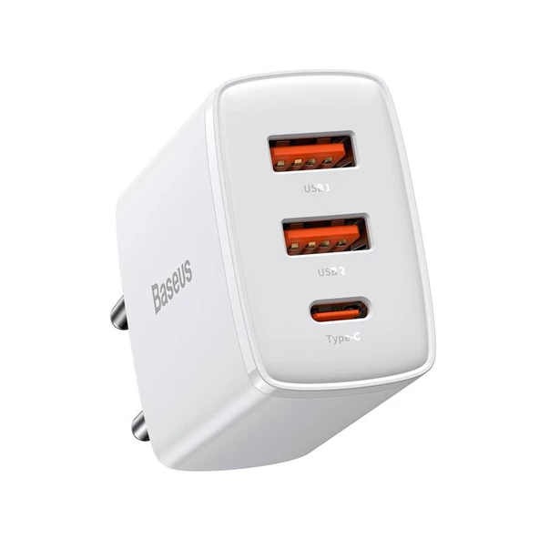 BASEUS COMPACT QC CCXJ-E02 30W DUVAR TİPİ ŞARJ CIHAZI BEYAZ ÇIKIŞ :2XUSB 1XTYPE-C