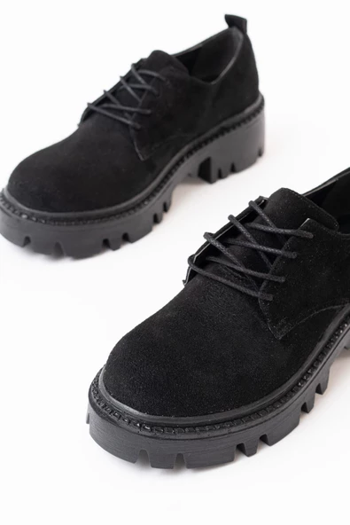 868-754 Siyah Süet Bağcıklı Günlük Yüksek Tabanlı Loafer Ayakkabı - 4