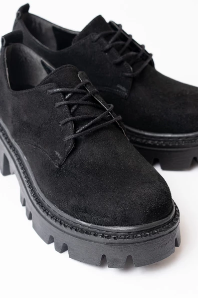 868-754 Siyah Süet Bağcıklı Günlük Yüksek Tabanlı Loafer Ayakkabı - 2