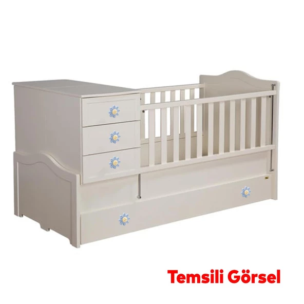 Plastik Papatya Gülücüklü Mavi Renk Mobilya Çoçuk Odası Dolabı Kapak Kulpu Çekmece Kulbu 5 ADET - Resim 7