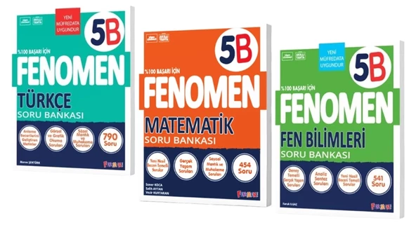 FENOMEN YAYINLARI 5 Türkçe B Soru Bankası + Matematik B Soru Bankası + Fen Bilimleri B Soru Bankası ürün görseli