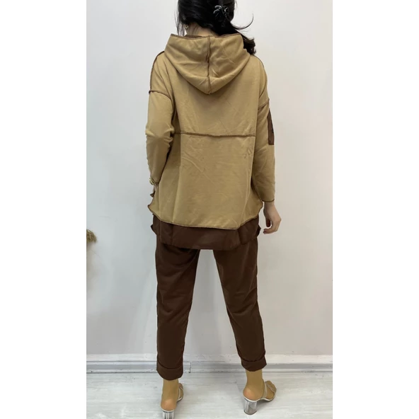 Lucky Life Kadın Kahve Kapşonlu Etek Ucu Detay Arma Ikili Takım - 5