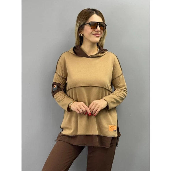 Lucky Life Kadın Kahve Kapşonlu Etek Ucu Detay Arma Ikili Takım - 6