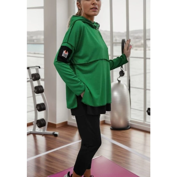 Lucky Life Kadın Yeşil Kapşonlu Etek Ucu Detay Arma Ikili Takım - Resim 11