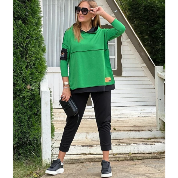 Lucky Life Kadın Yeşil Kapşonlu Etek Ucu Detay Arma Ikili Takım - Resim 2