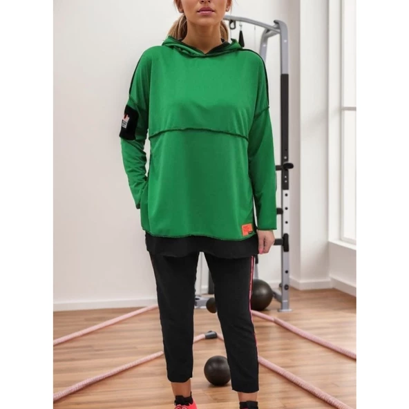 Lucky Life Kadın Yeşil Kapşonlu Etek Ucu Detay Arma Ikili Takım - Resim 10