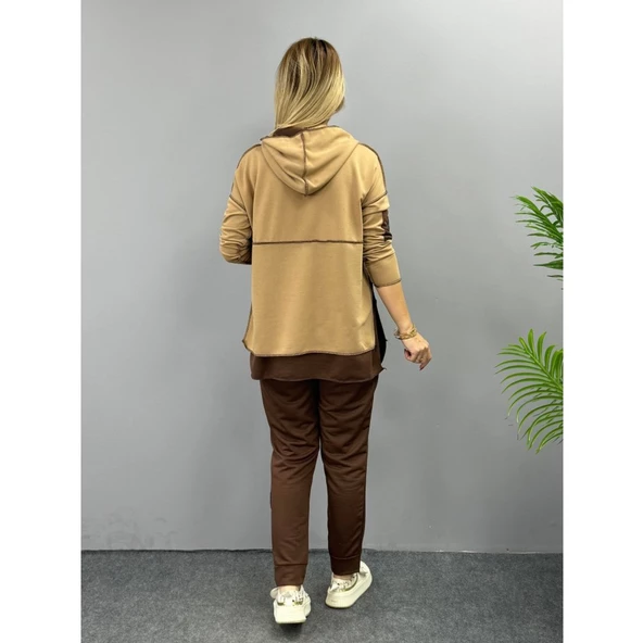 Lucky Life Kadın Kahve Kapşonlu Etek Ucu Detay Arma Ikili Takım - 9