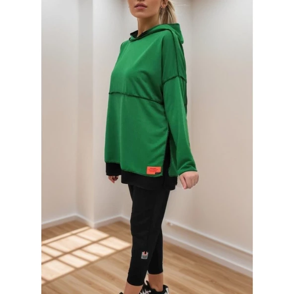 Lucky Life Kadın Yeşil Kapşonlu Etek Ucu Detay Arma Ikili Takım - Resim 9