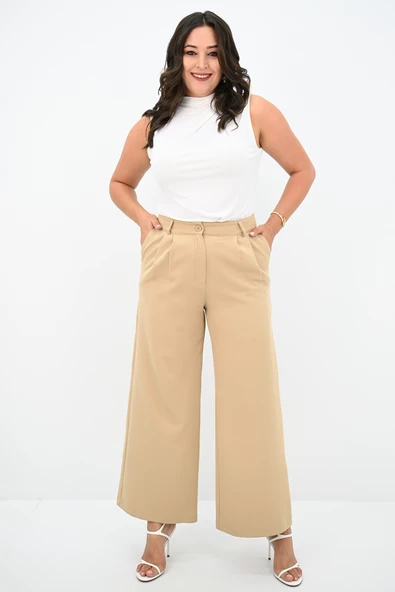 Kadın Pileli Yüksek Bel Bol Paça Pantolon 6299-25 - 7