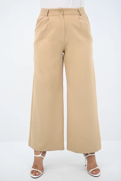 Kadın Pileli Yüksek Bel Bol Paça Pantolon 6299-25 - 9