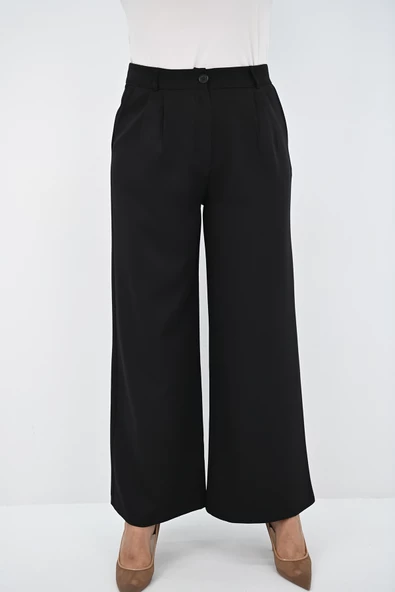 Kadın Pileli Yüksek Bel Bol Paça Pantolon 6299-25 - 2