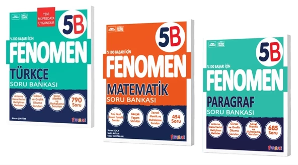 FENOMEN YAYINLARI 5 Türkçe B + Matematik B + PARAGRAF B Soru Bankası