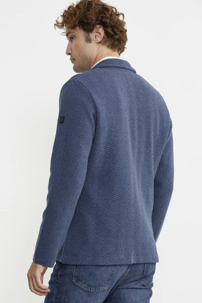 Üç Düğmeli Yünlü Triko Ceket - Indigo - 5