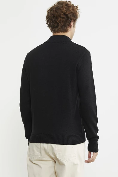 Yarım Fermuarlı Dik Yaka Triko Kazak - Siyah - 6