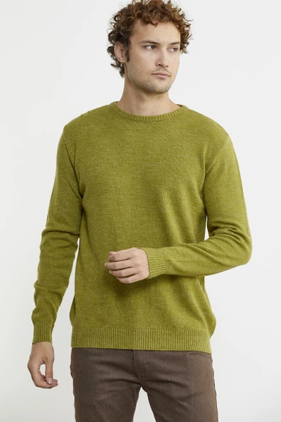 Basic Sıfır Yaka Triko Kazak - Yeşil - Resim 2