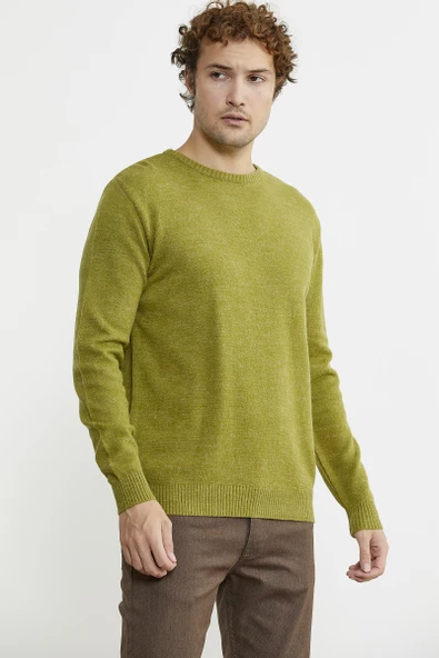 Basic Sıfır Yaka Triko Kazak - Yeşil - Resim 4